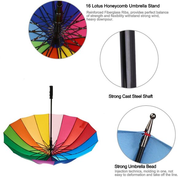 Variety To Go® 16K Large Windproof Rainbow Umbrella (Straight Handle) - Picture 6 of 7